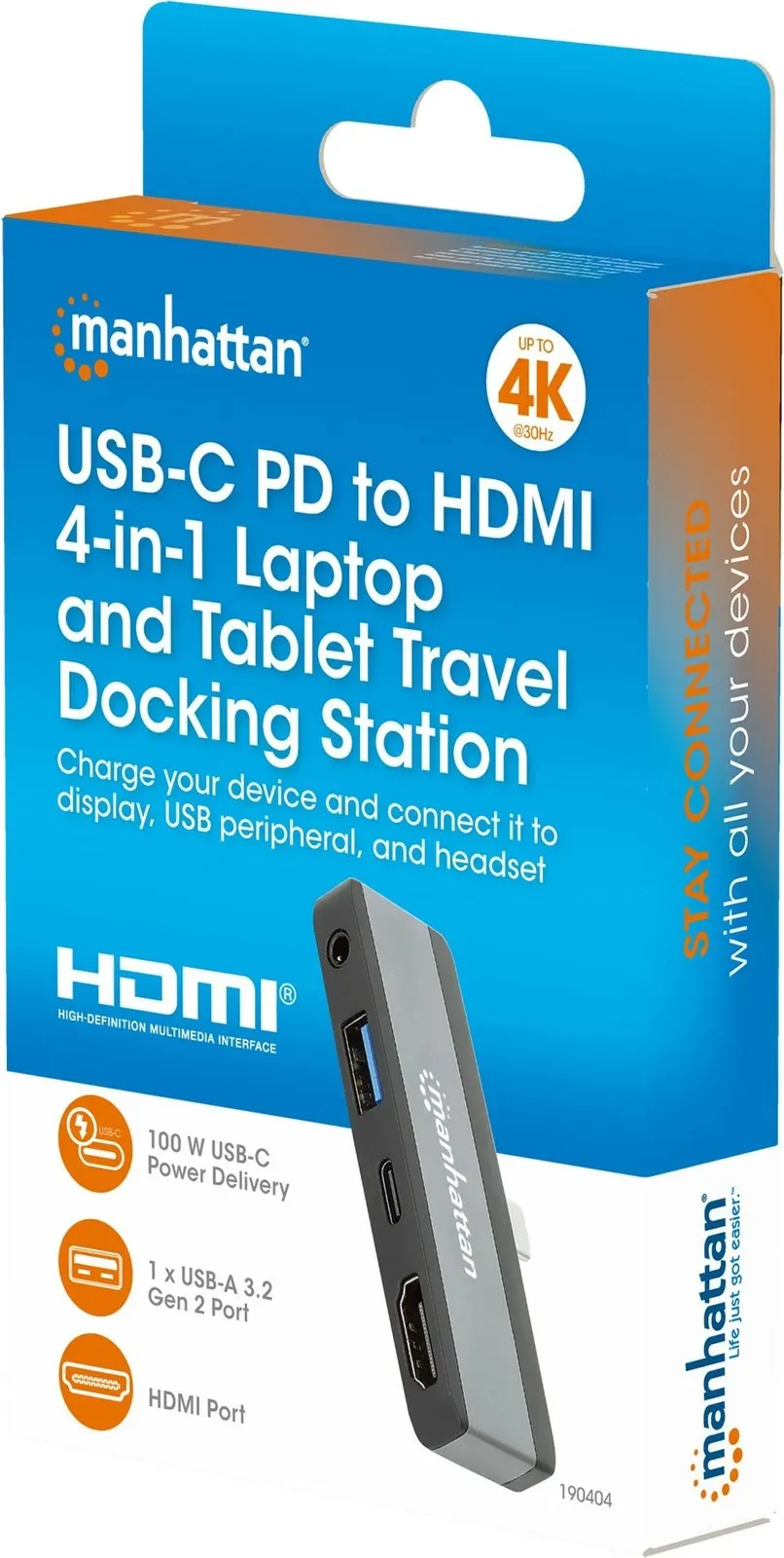 Docking station MANHATTAN USB-C PD 4-në-1, HDMI, gri - 4