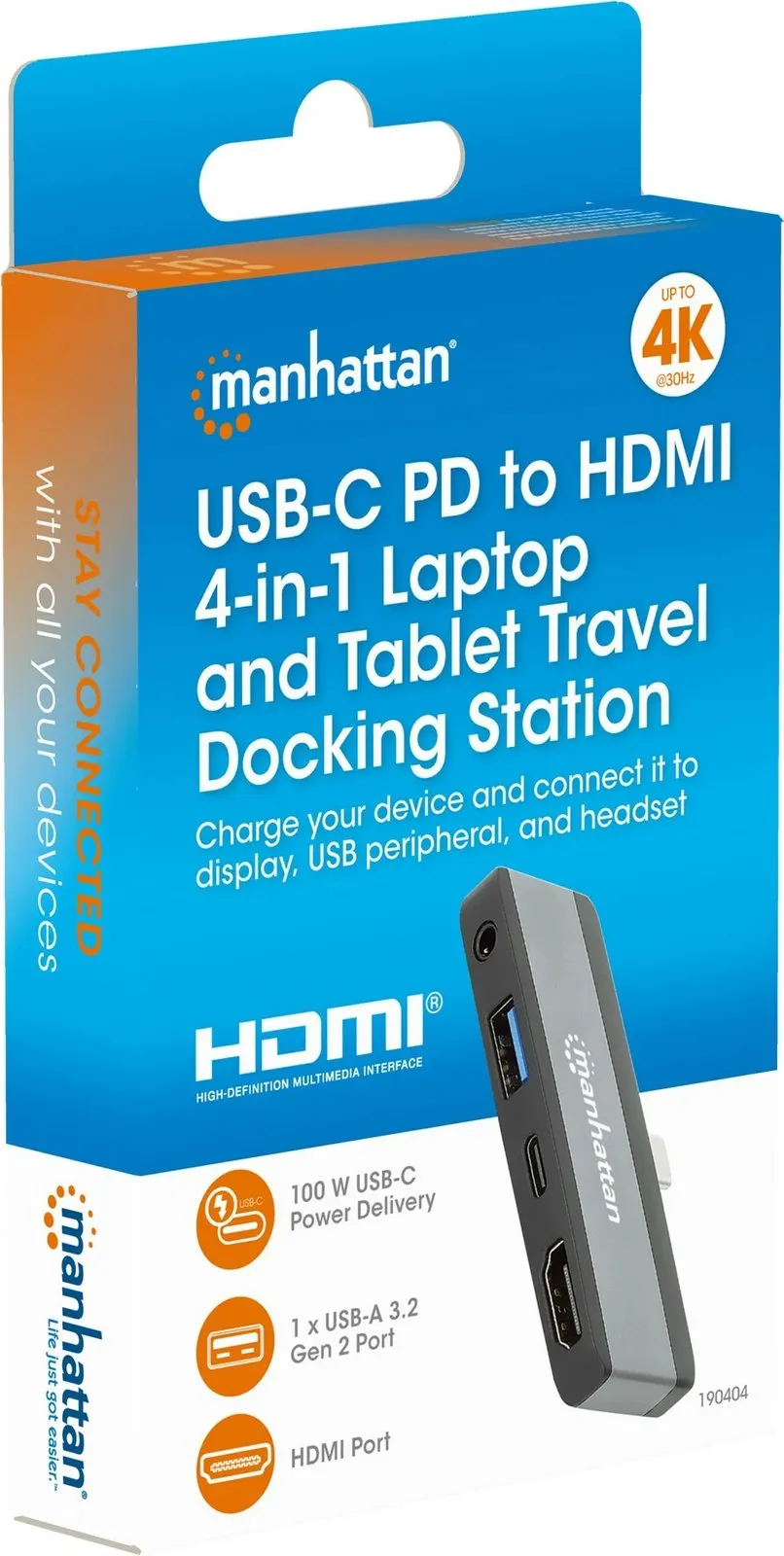 Docking station MANHATTAN USB-C PD 4-në-1, HDMI, gri - 5