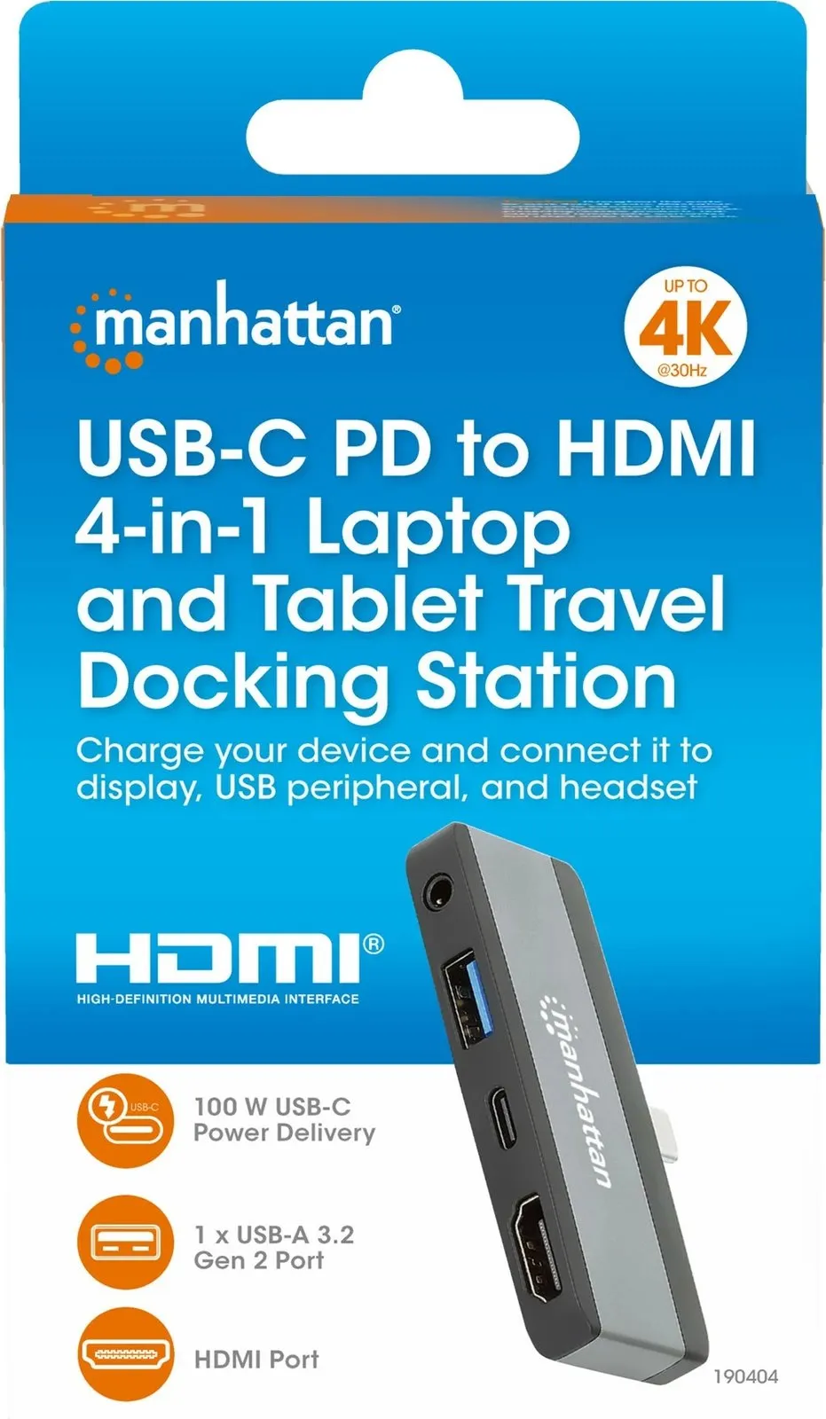 Docking station MANHATTAN USB-C PD 4-në-1, HDMI, gri - 6