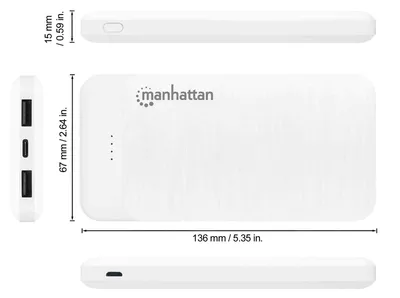 Power bank Manhattan 10.000 mAh, e bardhë - 2