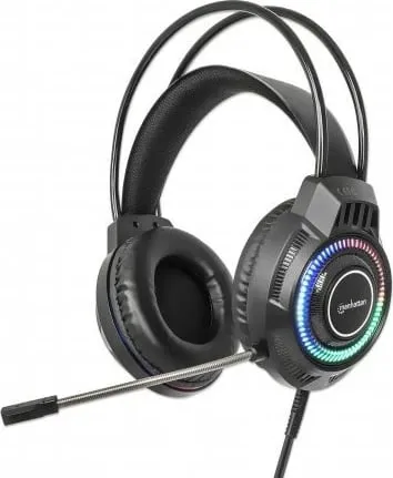 Kufje gaming MANHATTAN RGB LED, USB, over-ear, me mikrofon, e zezë - 1