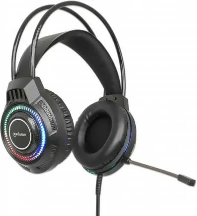 Kufje gaming MANHATTAN RGB LED, USB, over-ear, me mikrofon, e zezë - 3