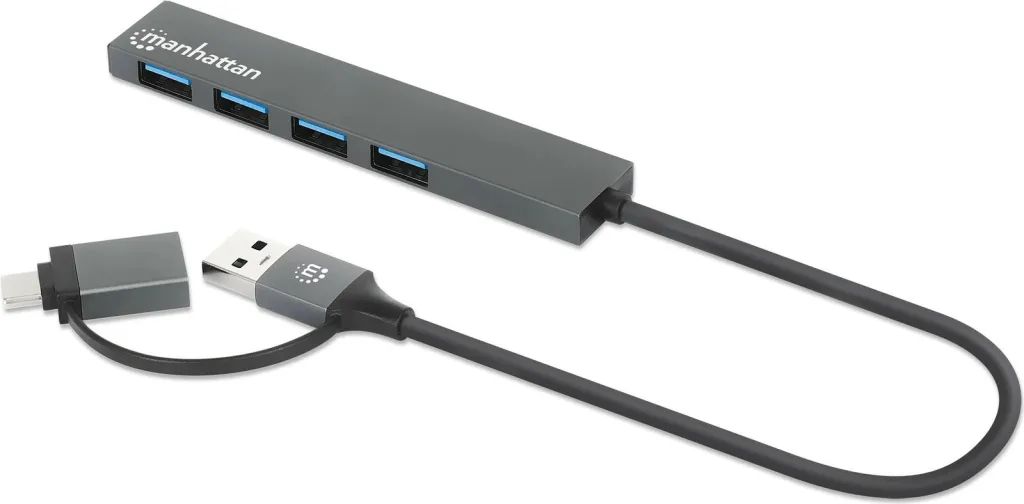 USB hub MANHATTAN Kombo-Hub 4Port USB 3.0, Type-C/Type-A, 4xUSB-A, gri - 1