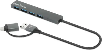 USB hub MANHATTAN Kombo-Hub 4Port USB 3.0, Type-C/Type-A, 4xUSB-A, gri