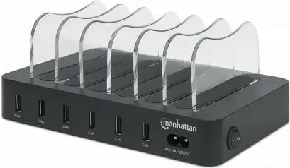 Stacion karikimi MANHATTAN 6 porta USB, 2.4A/5V, 55W, i zi - 1
