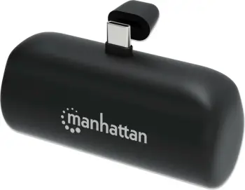 Power bank Manhattan, 5000 mAh, USB C me plug të integruar, me kickstand, i zi