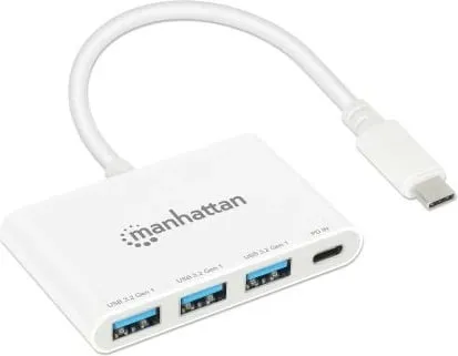 USB hub MANHATTAN 3-Port USB 3.0 Typ-C me PD, i bardhë - 1