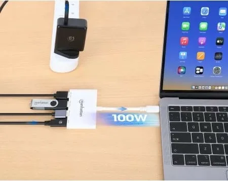 USB hub MANHATTAN 3-Port USB 3.0 Typ-C me PD, i bardhë - 2