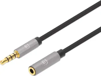 Kabllo audio Manhattan 3.5mm, 3m, zgjatës mashkull femër, e zezë argjendtë