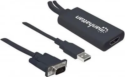 Kabllo adapter Manhattan 152426, HDMI në VGA, USB A, 0.3m, e zezë - 2