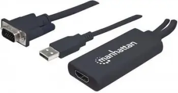 Kabllo adapter Manhattan 152426, HDMI në VGA, USB A, 0.3m, e zezë