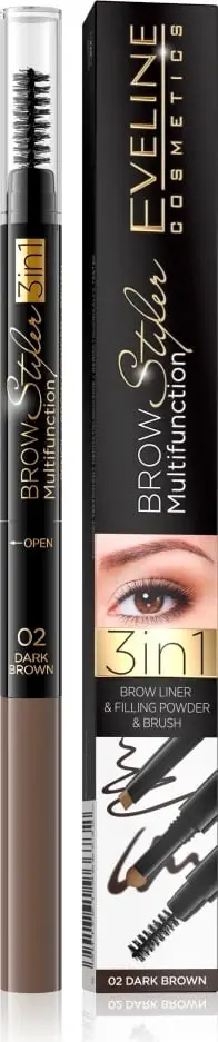 Laps për vetulla Eveline Cosmetics Brow Styler Multifunction 3-in-1 02 Dark Brown, 1 copë