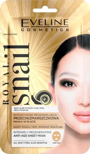 Maskë fletë për fytyrë Eveline Cosmetics Royal Snail Intensively Regenerating Anti-Wrinkle për femra, 1 copë