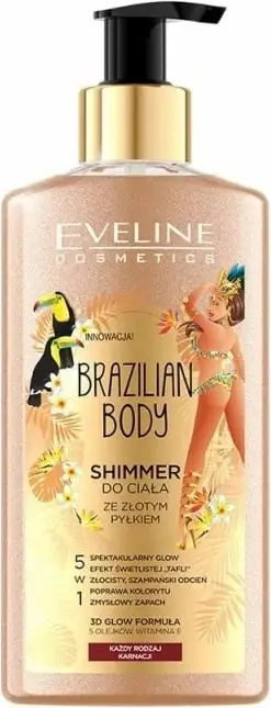 Shimmer trupi Eveline Brazilian Body, me pluhur të artë, 150ml