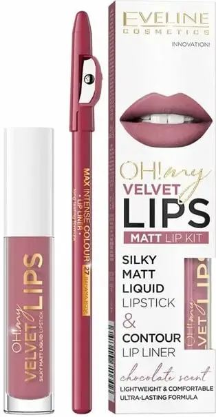 Set për buzë Eveline Cosmetics Oh! My Velvet Lips Liquid Matt Lip Kit për femra 13 Brownie Biscotti 4.5ml + 1 copë