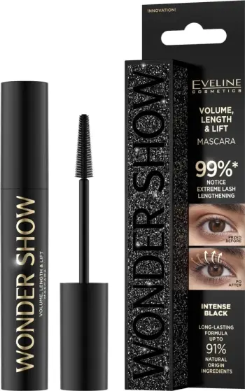 Maskarë për femra Eveline Cosmetics Wonder Show Lengthening and Lifting, e zezë, 7ml