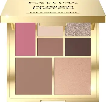 Paletë multifunksionale make up dhe konturimi, 4 nuanca sysh, blush bronzer highlighter, kasetë ngjyrë ari