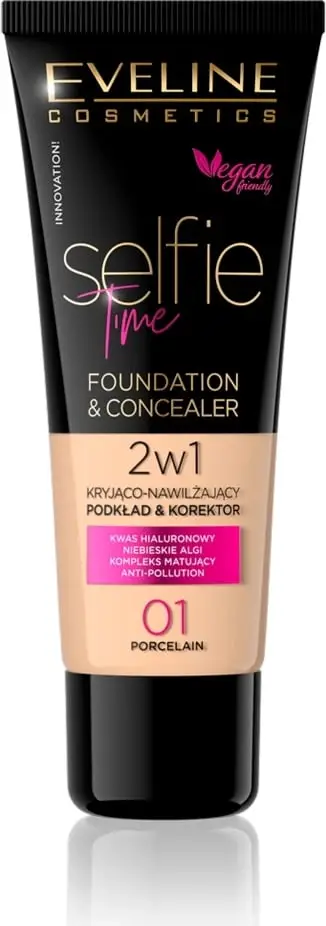Fondatinë dhe korrektor për femra Eveline Cosmetics Selfie Time 01 Porcelain 30ml