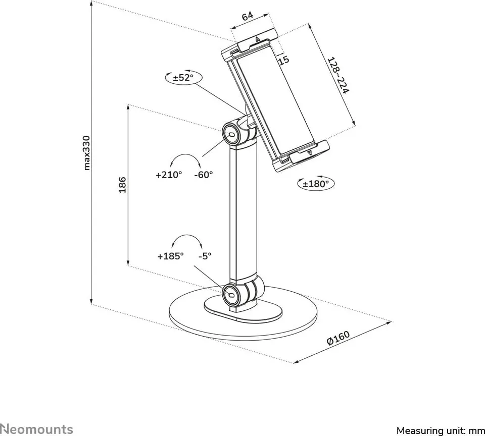 Mbajtës tavoline tabletë/celular Neomounts DS15-540BL1, universal, rrotullim 360°, i zi - 7
