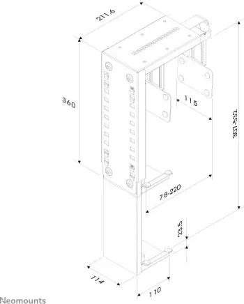 Mbajtëse CPU Neomounts Newstar CPU-D100SILVER, montim në tavolinë, çelik, argjend