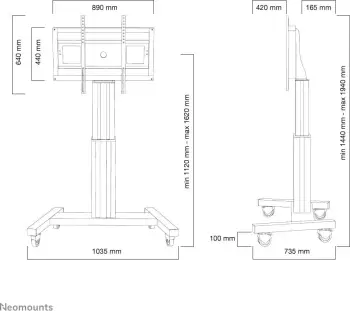 Karrocë TV Neomounts PLASMA-M2500SILVER, automatik, 42-100 inç, 150 kg, argjendtë