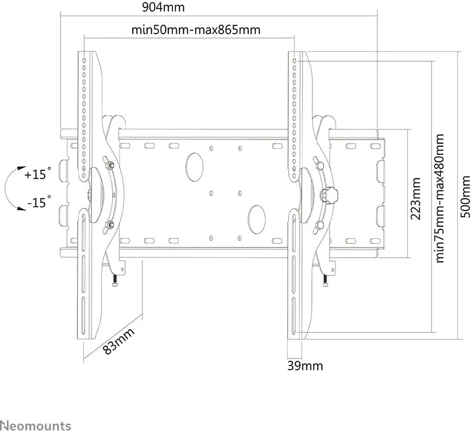 Mbajtës muri Neomounts PLASMA-W200BLACK, 85", Çelik, i zi - 3
