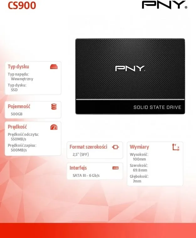 Disk SSD PNY CS900, 500GB, 2.5" SATA III - 6