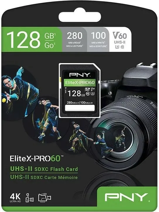 SD kartelë PNY EliteX-PRO60 128GB, Class 10, UHS-II, e zezë - 1