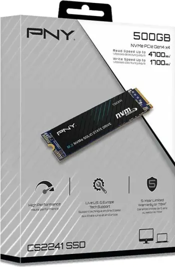 SSD i brendshëm PNY CS2241, 500GB, M.2 NVMe PCIe 4.0, i zi