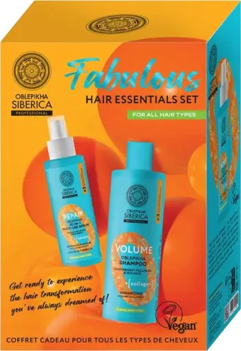 Set për flokë Natura Siberica Fabulous Hair Essentials, shampo volumizuese 400ml, serum multifunksional 200ml