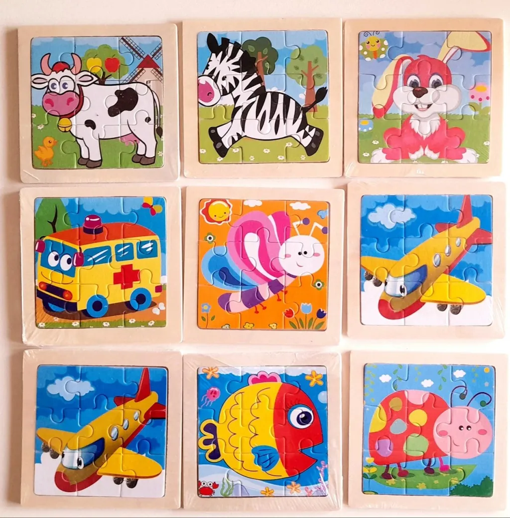 Set, 3 puzzle me figura dhe 1 puzzle gjeometrik, dru - 2