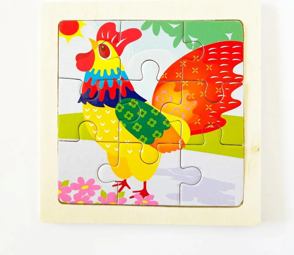 Set, 3 puzzle me figura dhe 1 puzzle gjeometrik, dru - 5