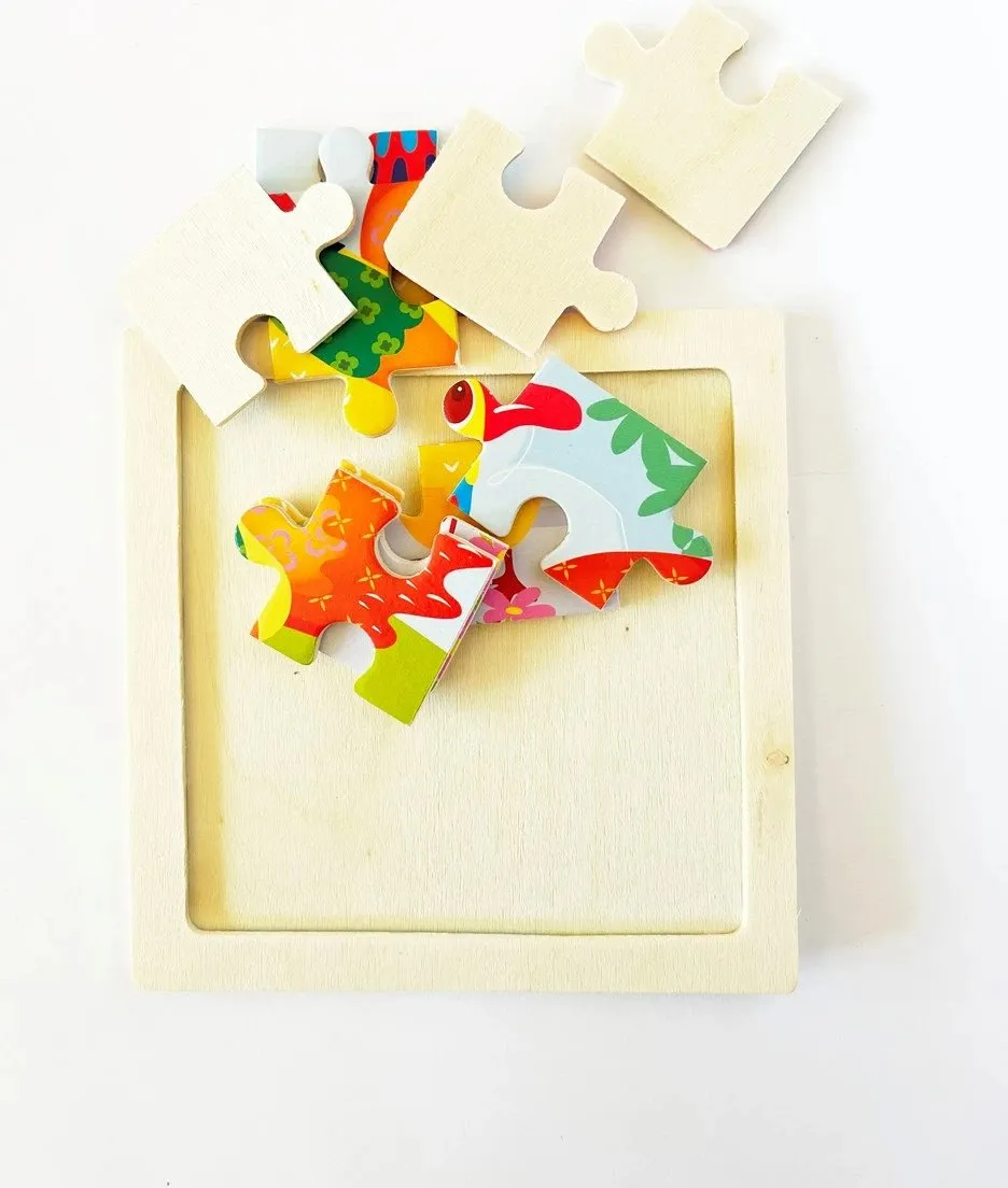 Set, 3 puzzle me figura dhe 1 puzzle gjeometrik, dru - 6