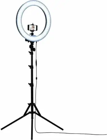 Dritë LED në formë unaze 25cm + 1,6M tripod, e zezë