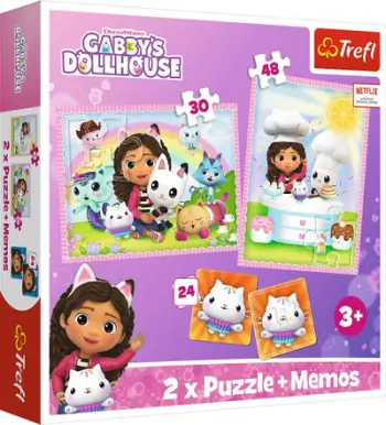 Puzzle dhe lojë memorie Trefl Gabi With Cat Friend, set 2 në 1, për fëmijë