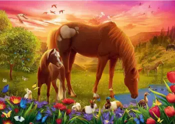 Puzzle Trefl Horses in the Meadow, 500 pjesë, 58 x 34 cm