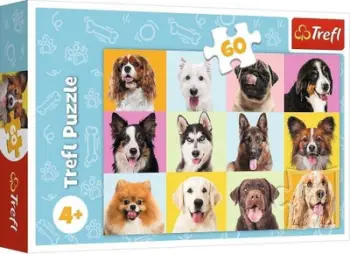 Puzzle Trefl Sweet Puppies, 60 pjesë, 33x22cm, shumëngjyrësh
