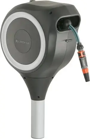 Kasetë automatike për zorrë uji Gardena RollUp S, 15m, kënd rrotullimi 360°, e zezë/gri
