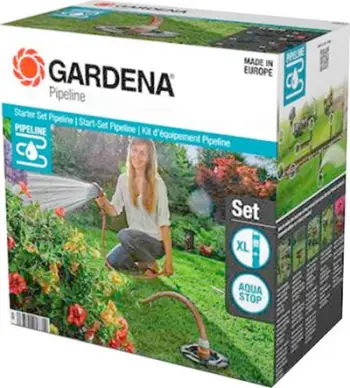 Set Gardena Garden Pipeline Starter, rubinet uji, 2 priza uji, portokalli