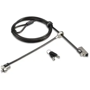 Kabllo sigurie Kensington Slim NanoSaver 2.0 Dual Headed Lock, çelës, çelik karboni, argjend, zi