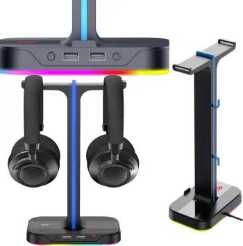 Mbajtëse për kufje Havit, RGB, metali, e zezë
