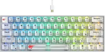 Tastierë gaming HAVIT KB903L, 61 tasta, RGB LED, me kabllo, e bardhë transparente
