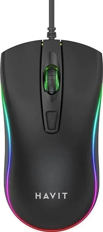 Maus HAVIT MS72, universal, me kabllo USB, i zi, me ndriçim LED - 3