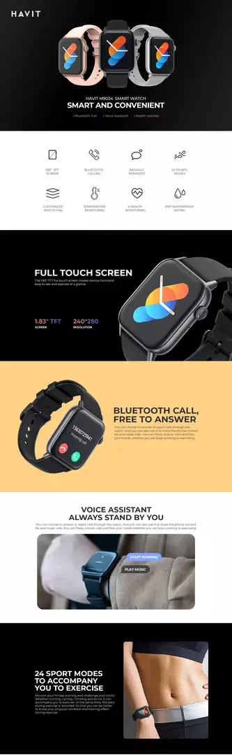 Orë smart Havit M9034, e zezë - 5