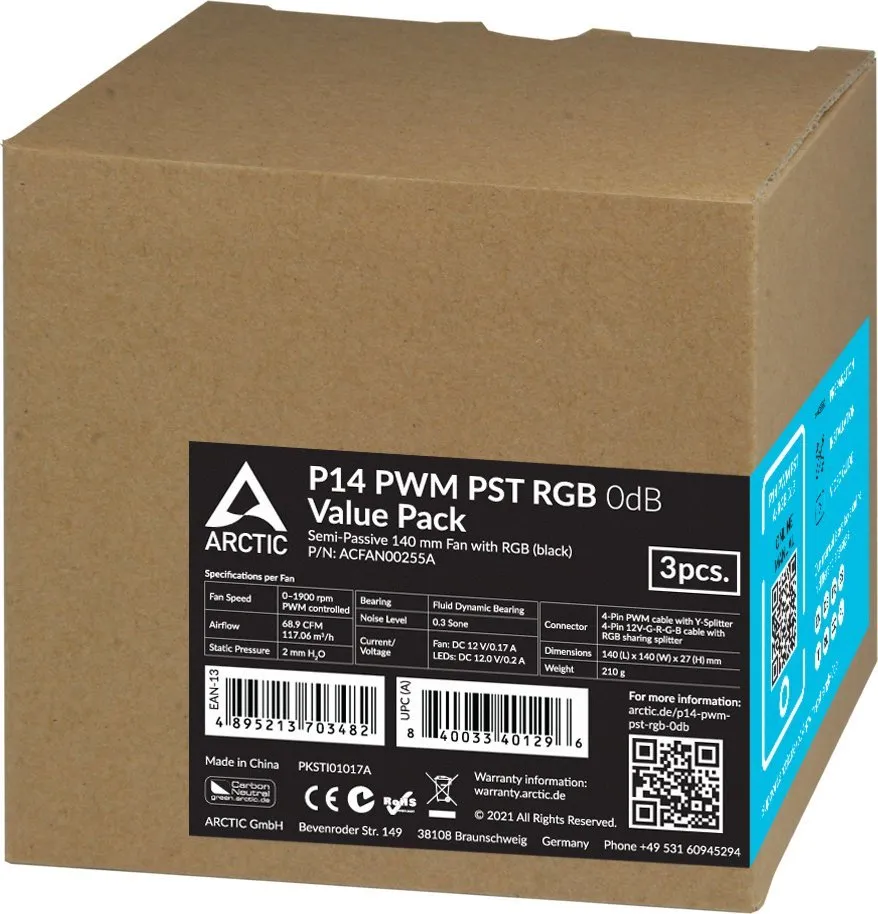Ftohës Arctic P14 PWM PST RGB 0dB, 3 copë - 4