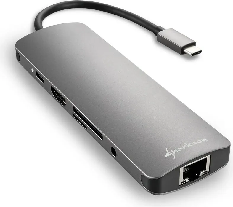 Adapter USB Type-C Sharkoon, 3x USB 3.0, 1x Type-C, Ethernet, HDMI, gri - 1