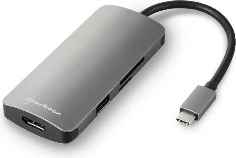Adapter multiport USB-C Sharkoon, HDMI, 3x USB, SD/MicroSD, gri - 1