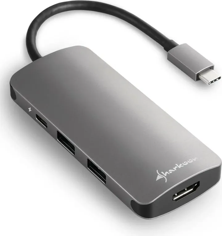 Adapter multiport USB-C Sharkoon, HDMI, 3x USB, SD/MicroSD, gri - 2