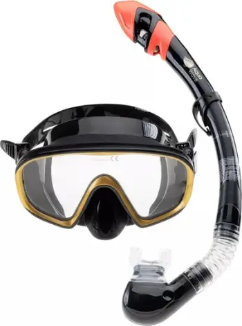 Set zhytjeje TEUTIDA, maskë xhami të temperuar, snorkel dry top, blu