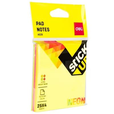 Deli Postit 76X76 100Fl Neon Mix A02602 1/12 - 3